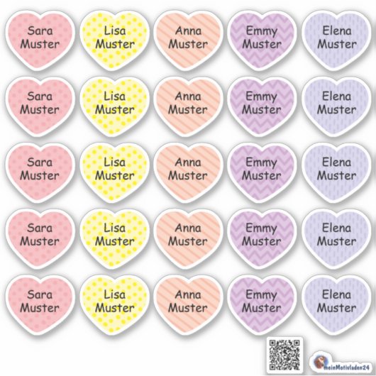 Namensaufkleber Kleine Herzen 2 | Form - Aufkleber シール (正面)