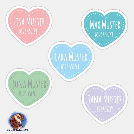Namensaufkleber Kleine Herzen | Form - Aufkleber シール