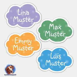 Namensaufkleber Kleine Wolken Schneestern | Form - シール