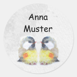 Namensaufkleber -  Kohlmeise Aquarell |  ラウンドシール