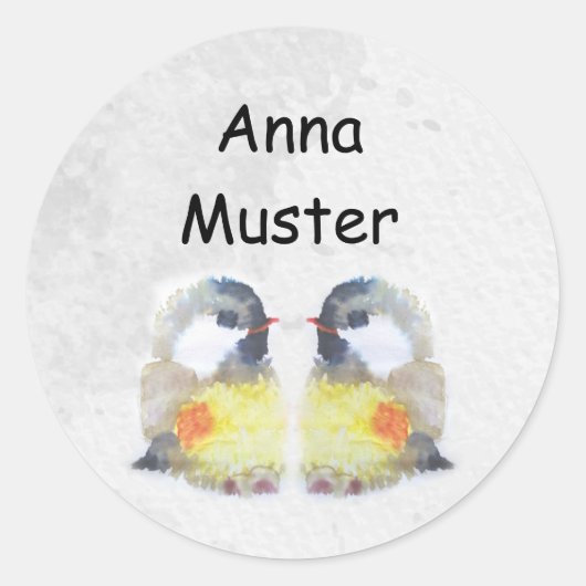 Namensaufkleber -  Kohlmeise Aquarell |  ラウンドシール (正面)