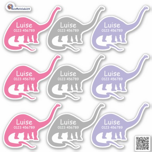 Namensaufkleber Langhals Dino 3 | Form - Aufkleber シール (正面)