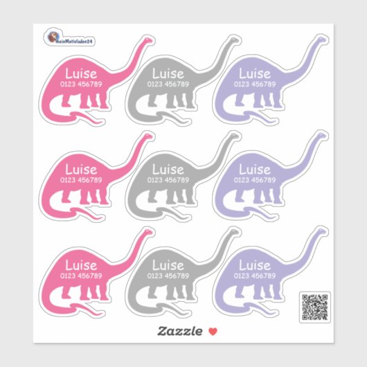 Namensaufkleber Langhals Dino 3 | Form - Aufkleber シール (シート)