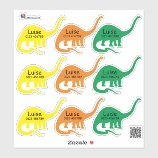 Namensaufkleber Langhals Dino 4 | Form - Aufkleber シール (シート)