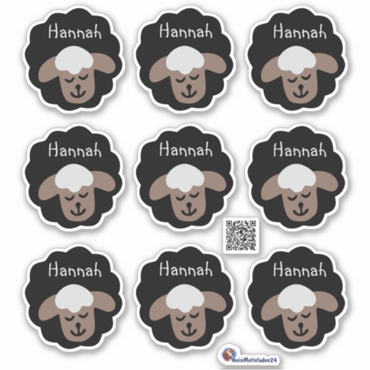 Namensaufkleber Schäfchen - schwarz braun | Form - シール (正面)