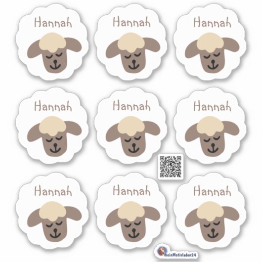 Namensaufkleber Schäfchen - weiß braun | 9 Form - シール (正面)