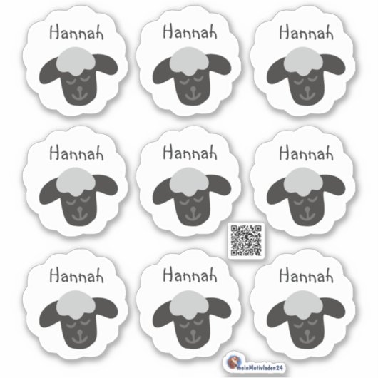 Namensaufkleber Schäfchen - weiß schwarz| 9 Form - シール (正面)