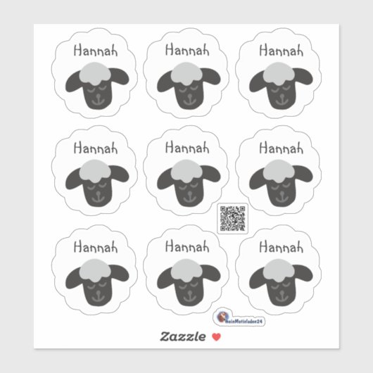 Namensaufkleber Schäfchen - weiß schwarz| 9 Form - シール (シート)