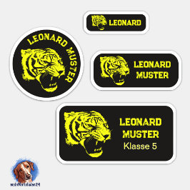 Namensaufkleber - Set Tiger - gelb schwarz - 24 シール