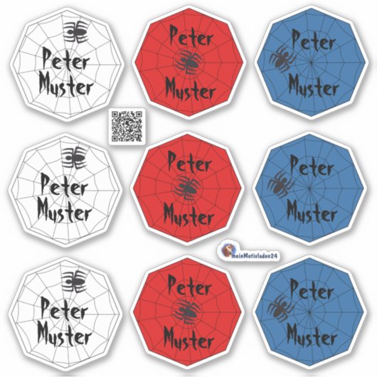 Namensaufkleber Spinne mit Netz | 9 Kontur - シール (正面)