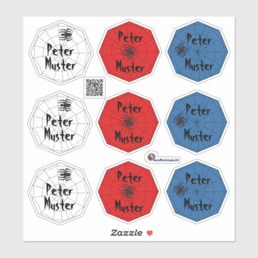 Namensaufkleber Spinne mit Netz | 9 Kontur - シール (シート)