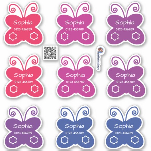 Namenssticker Schmetterlinge | 9 Form - Aufkleber シール (正面)