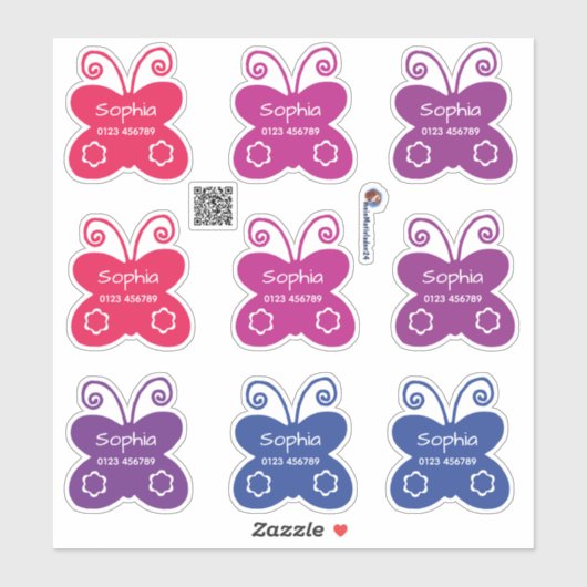 Namenssticker Schmetterlinge | 9 Form - Aufkleber シール (シート)