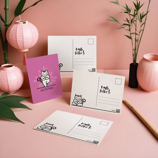 NaMEOWste Cat In a Yoga's Tree めい想 Pose Pink ポストカード