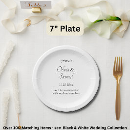 Names Date Message Black White Infinity Scroll, 7" ペーパープレート