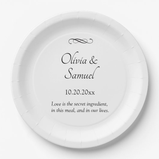 Names Date Message Black White Infinity Scroll, 9" ペーパープレート (正面)