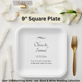 Names Date Message Black White Infinity Scroll, 9" ペーパープレート