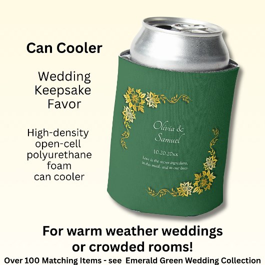 Names Date Message Emerald Green & Gold  缶クーラー