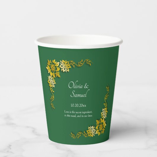 Names Date Message Emerald Green & Gold 8oz 紙コップ (裏面)