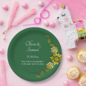 Names Date Message Emerald Green & Gold 9" ペーパープレート (パーティー)