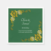 Names Date Message Emerald Green & Gold Cocktail スタンダードカクテルナプキン (正面)