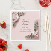 Names Date Message Pink Roses & Doves Luncheon スタンダードランチョンナプキン (インサイチュ)