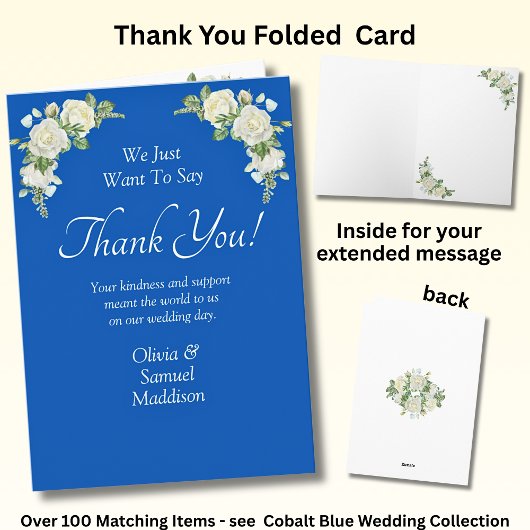 Names & Message on Cobalt Blue & White Roses サンキューカード