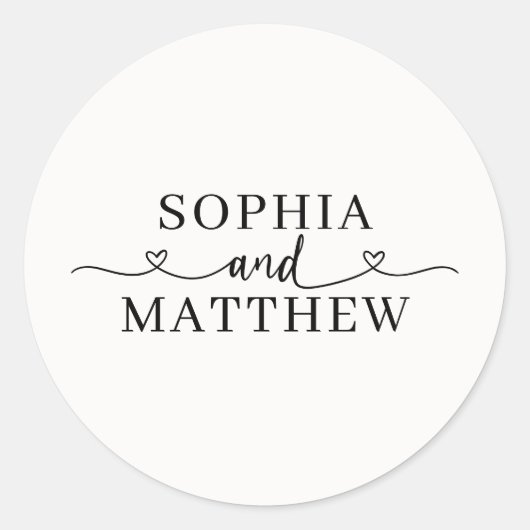Names Script Heart Wedding ラウンドシール (正面)