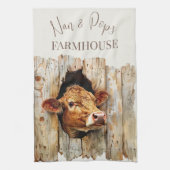 Nan & Pop's Farmhouse Cute Country Farm Cow キッチンタオル (縦)