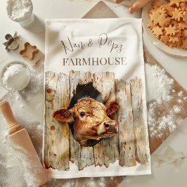 Nan & Pop's Farmhouse Cute Country Farm Cow キッチンタオル