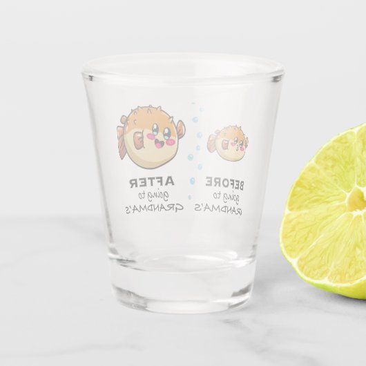 Nanaおばあちゃんに行く前とおもしろい後 ショットグラス (裏面)