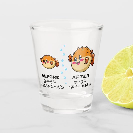 Nanaおばあちゃんに行く前とおもしろい後 ショットグラス (正面)