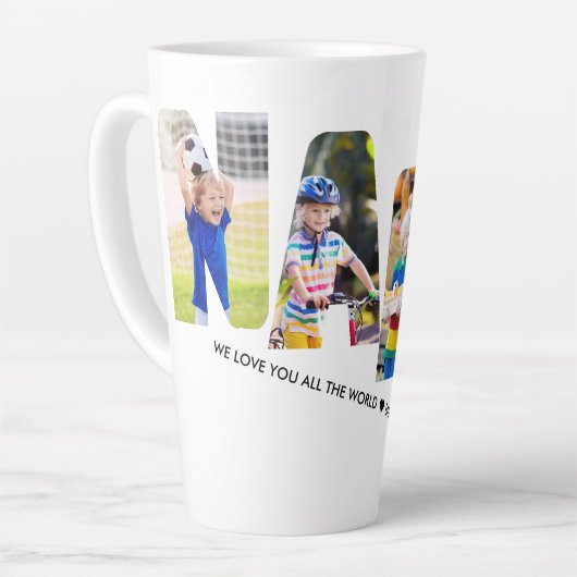 NANAレター切り出し4フォトコラージュパーソナライズされた カフェラテマグ (左アングル)