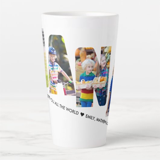 NANAレター切り出し4フォトコラージュパーソナライズされた カフェラテマグ (正面)