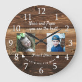 Nana最高のとPapa Grandkids 2フォトコラージングウッド ラージ壁時計 (正面)