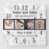 Nana最高のとPapa Grandkids 4 Photo Marble スクエア壁時計 (正面)