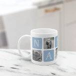 NANA祖母フォトコラージュマグ |青 コーヒーマグカップ<br><div class="desc">こカスタマイズの可愛いマモダングのデザインは祝、この母の日、クリスマスまたは誕生日におばあちゃんを愛する！デザインは、写真の交互の正方形とソフトな埃っぽい青い文字ブロックのスペル"NANA"モダンserifレタリングの最後の正方形に白いハートと一緒に。提供されたお気に入りのテンプレートを使用して、あなたの正方形の写真の5つ（Instagramに最適！）を追加。</div>