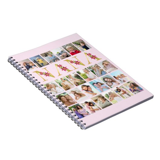 Nana金ゴールドフローラ文字24縦型写真コラージュ ノートブック (右側)