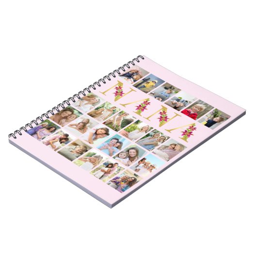 Nana金ゴールドフローラ文字24縦型写真コラージュ ノートブック (左側)