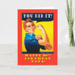 Nana 80誕生日とRosie the Riveter Card カード<br><div class="desc">ヴィンテージはRiveterのポスターの画像をロージーこのハッ飾プ80th誕生日カードのカバーは、おばあちゃん。ピンクの枠。ポスターの青、赤、黄色の原色スキーム。カスタマイズ好きなように内の詩。アート、イメージ、詩の著作権© Shoaff Ballanger Studios,  2023.</div>