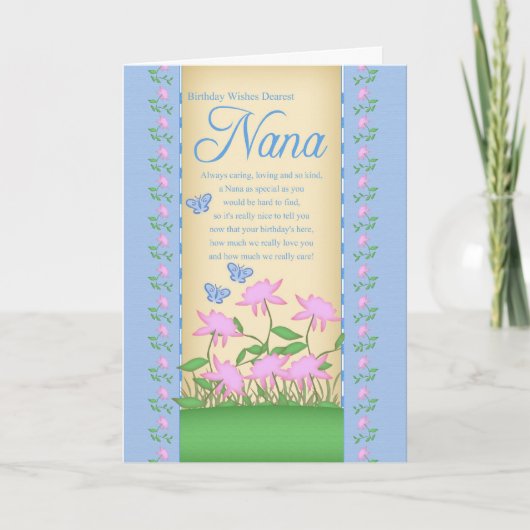 nana birthday card flowers and butterflies カード (正面)