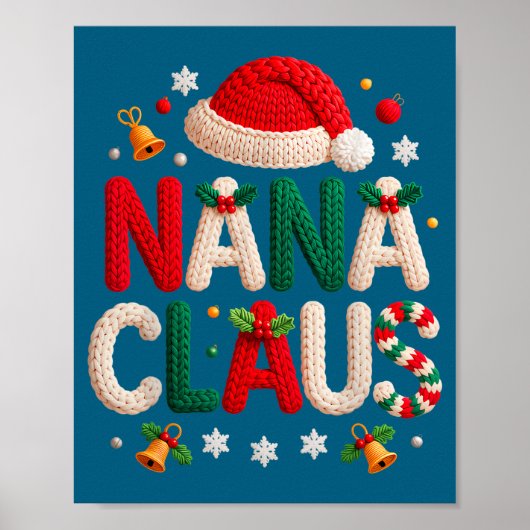 Nana Claus Knitted Design Grandma Pajama Family Ma ポスター (正面)