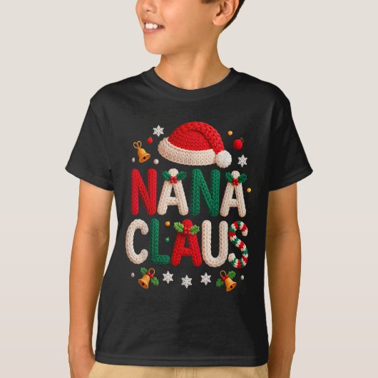 Nana Claus Knitted Design Grandma Pajama Family Ma Tシャツ (正面)