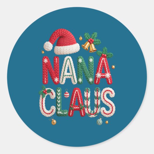 Nana Claus Santa Claus Grandma Family Matching Chr ラウンドシール (正面)