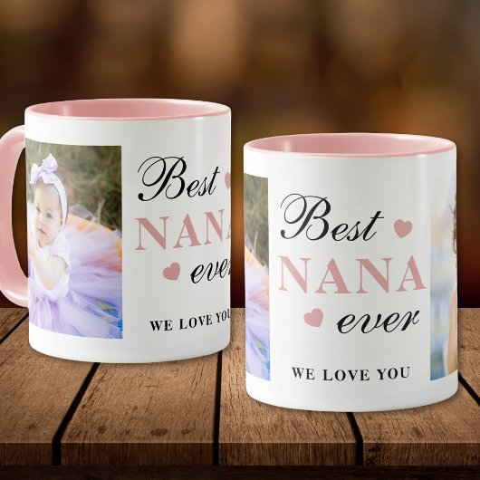 Nana Ever 最高の We Love You Grandkids 2 Photo Pink マグカップ