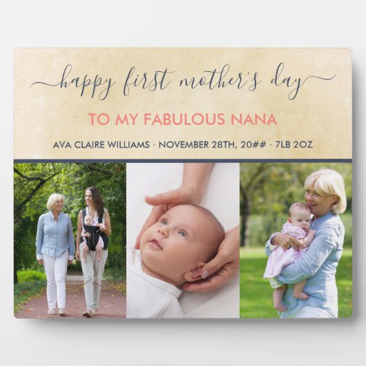 Nana First Mothers Day - 3枚の写真パーソナライズされた フォトプラーク (正面)