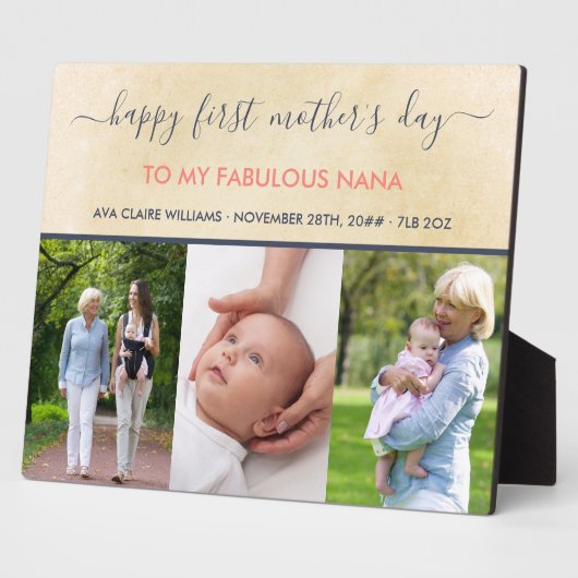 Nana First Mothers Day - 3枚の写真パーソナライズされた フォトプラーク (側面)