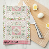 Nana Garden Strawberry Bee Red Check Watercolor キッチンタオル (四つ折り)