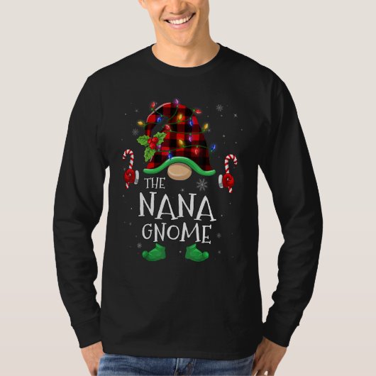 Nana Gnome Buffalo Plaid Matching Family Christmas Tシャツ (正面)
