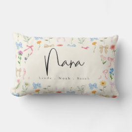 Nana handwritten pink bows floral ランバークッション